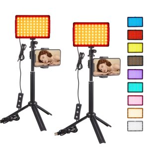 2-Pack Studio LED Video Lights – Streaming & Photo Lighting with Tripod Stand & 9 Color Filters