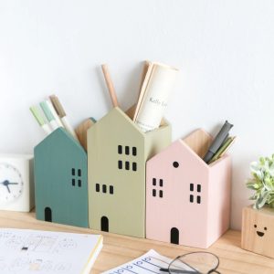 Cartoon House Wooden Pen Holder