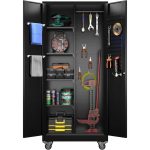 Garage Storage Cabinet with Wheels – Metal Tool Cabinet with Pegboards & Adjustable Shelves